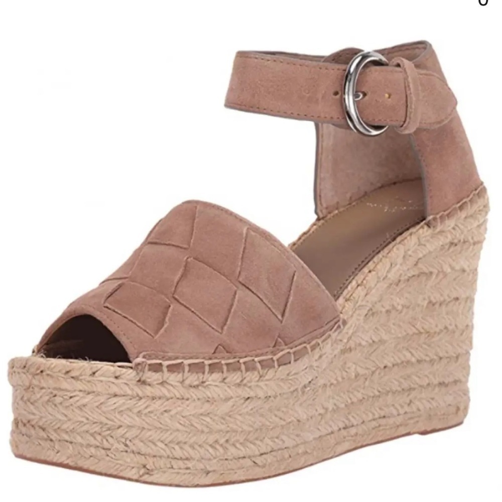 MARC FISHER espadrille, leather Platform Wedge sandals Tan  SZ 10